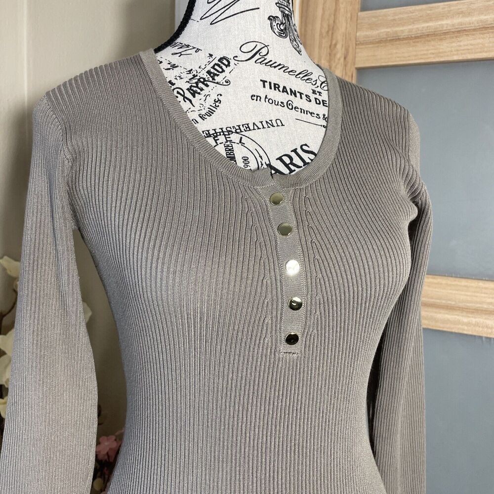 The Workshop Womens Tan Knit Dress Long Sleeve Maxi Size Large - Picture 2 of 5